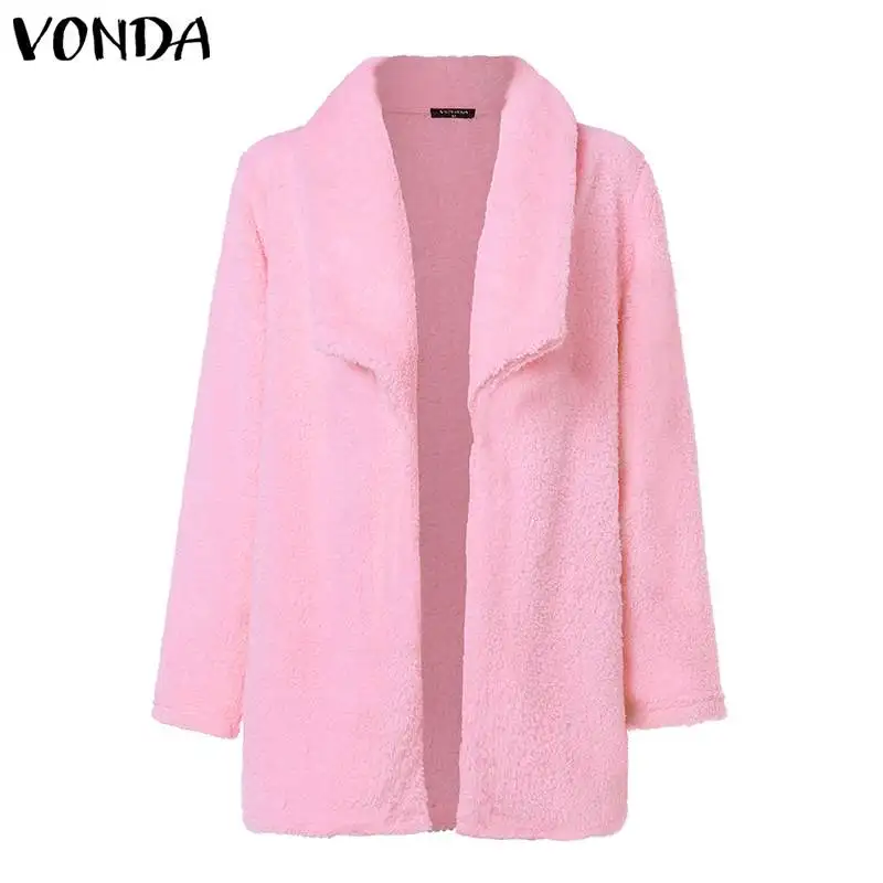 

VONDA Women Autumn Coat Plush Faux Fur Jackets 2019 Warm Coats Casual Cardigan Fuzzy Overwear Female Winter Outwear Plus Size