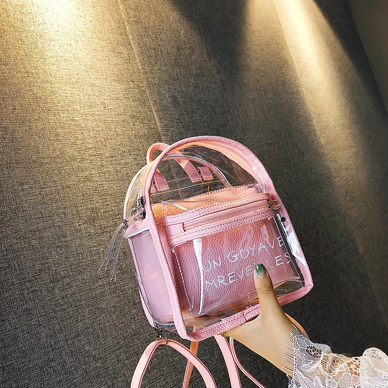 

New female Korean version of the transparent jelly mothe shoulder bag ita bag school backpack Women Handbag fashion 4 Color