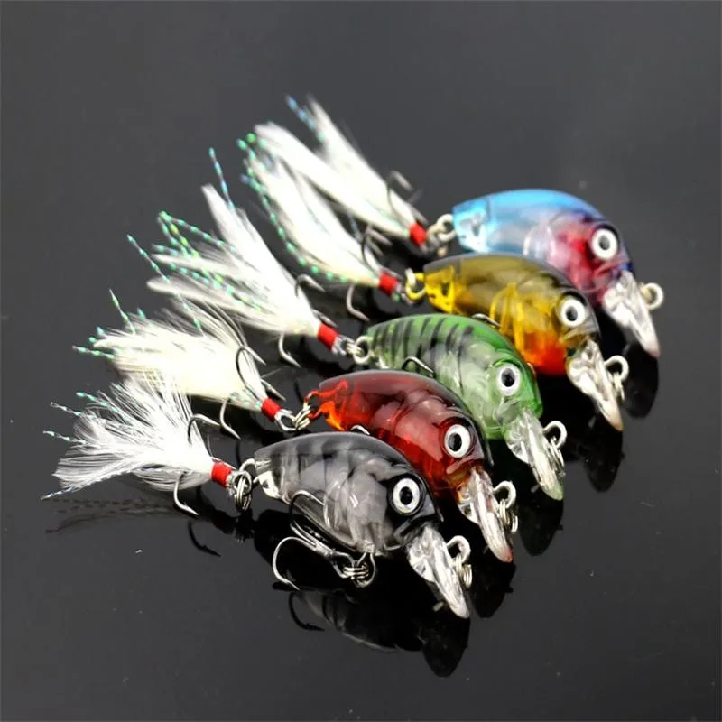 3.6cm 4g Fishing Lures Crank Baits Mini Wobbler Crankbait 3D Fish Eye Artificial Lure with Feather Lifelike Siumlation Fake Lure (6)