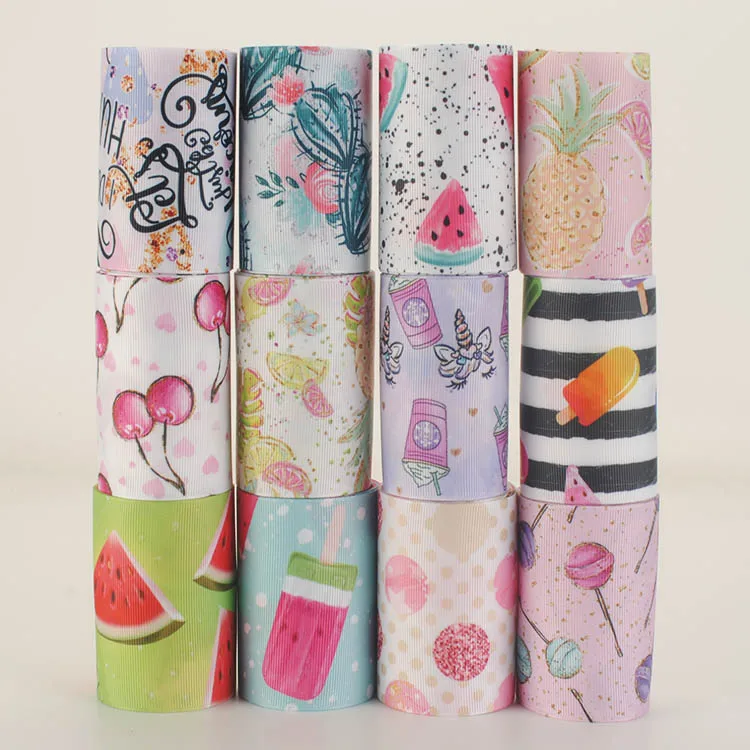

Design Random set 5/10yards 3'' 75mm fruit pattern printed grosgrain ribbon,each is 1/2y