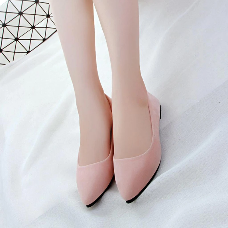 

New Women Faux Suede Flats Fashion High Quality Basic Pointy Toe Ballet Flat Slip On Boat Shoes Female Loafers