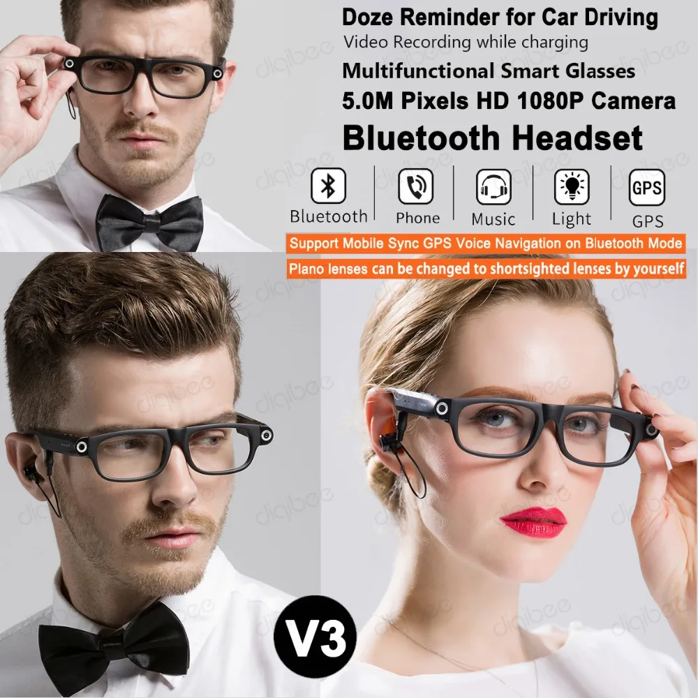 8GB or 32GB HD 1080P Mini Camera Glasses Smart Sunglasses Mini Camcorders Glasses Sports DV Wireless Bluetooth Headset Earphones