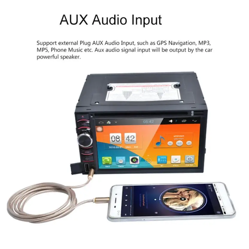 Clearance 6.5 " HD Android Wifi GPS Nav Car In Dash USB/SD/AUX/MP3/CD DVD Player Double DIN FM Radio Bluetooth MIC built in cell phones 9