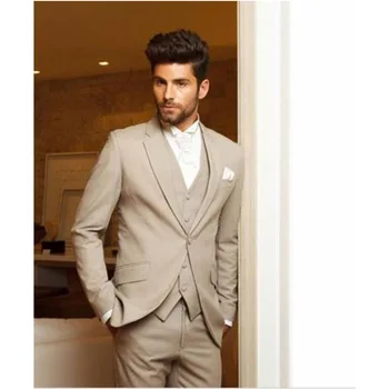 

Custom Made Beige Men Wedding Suits Custom Made Business Formal Suits 3 Piece Groom Tuxedos (Jacket+Pants+Vest)