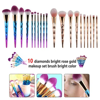

Rose Gold Diamond Colorful Makeup Brush 10pcs Liquid Foundation Eyeshadow Mix Cosmetic Beauty Makeup Brush Tool Set
