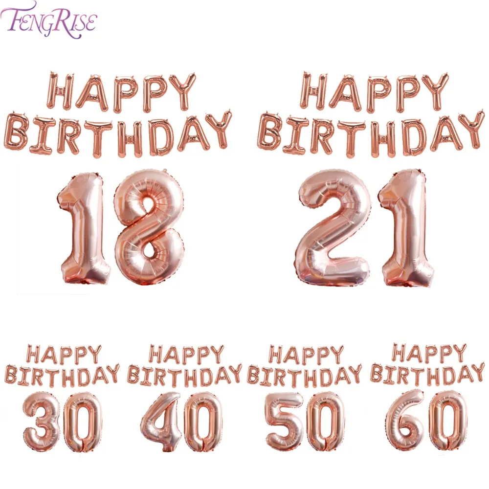 

FENGRISE Rose Gold Balloon Banner 18 21 30 40 50 Birthday Party Decoration Adult Birthday Letter Number Foil Champagne Balloon