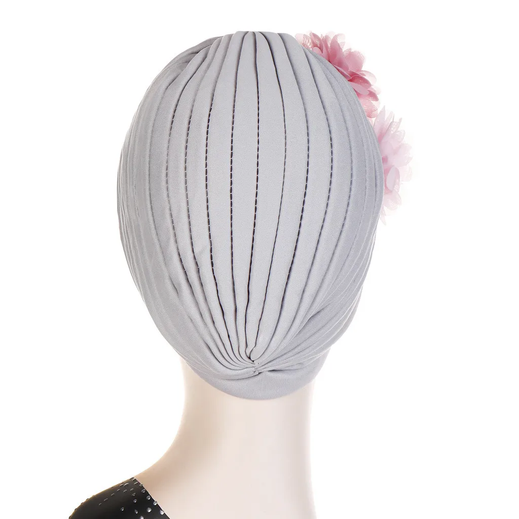 Hat Muslim Women Two Flower India Hat Muslim Ruffle Cancer Chemo Beanie Turban Muslim Head Scarf Wrap Cap c0411