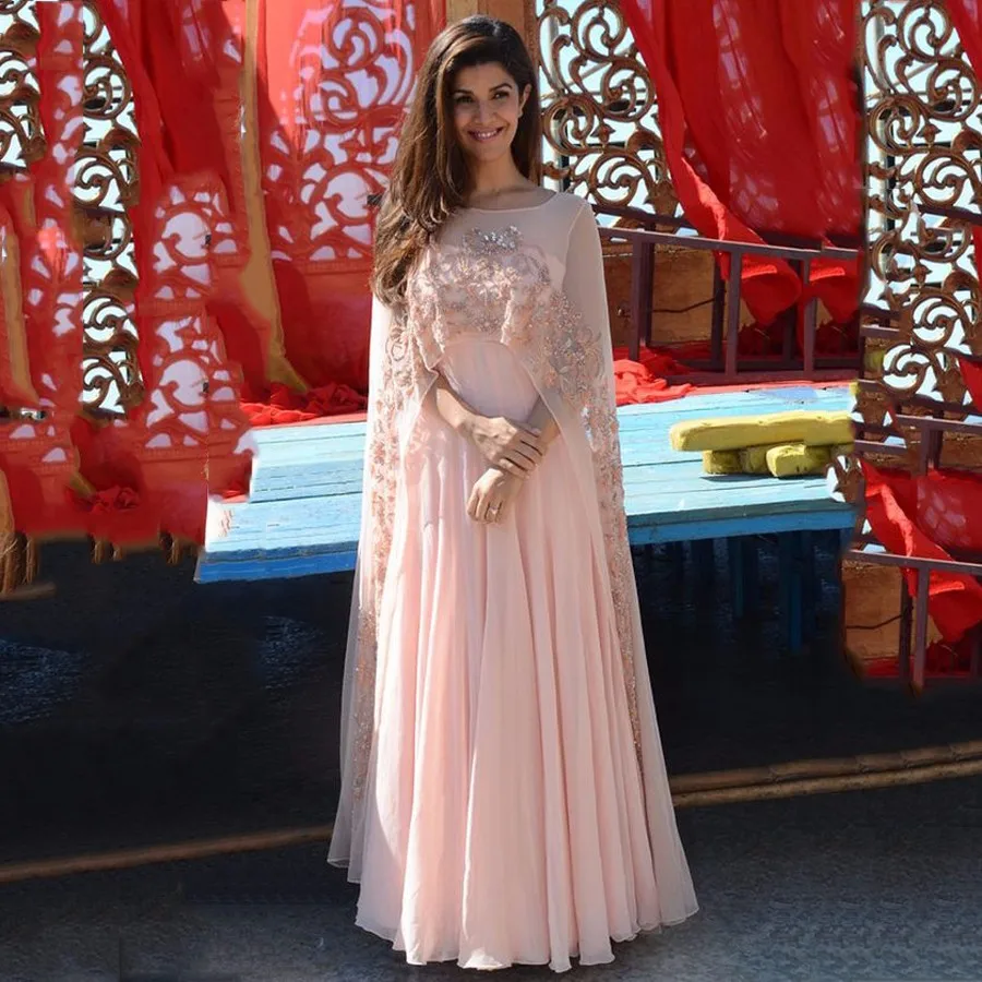 2019 Elegante di Corallo Luce Appliques il Vestito Da Sera Lungo Con Il  Capo Della Pesca Chiffon Formale Abiti Indiani Delle Donne Abito Abito  Lungo WL120|applique evening dress|evening dresses longevening dress -