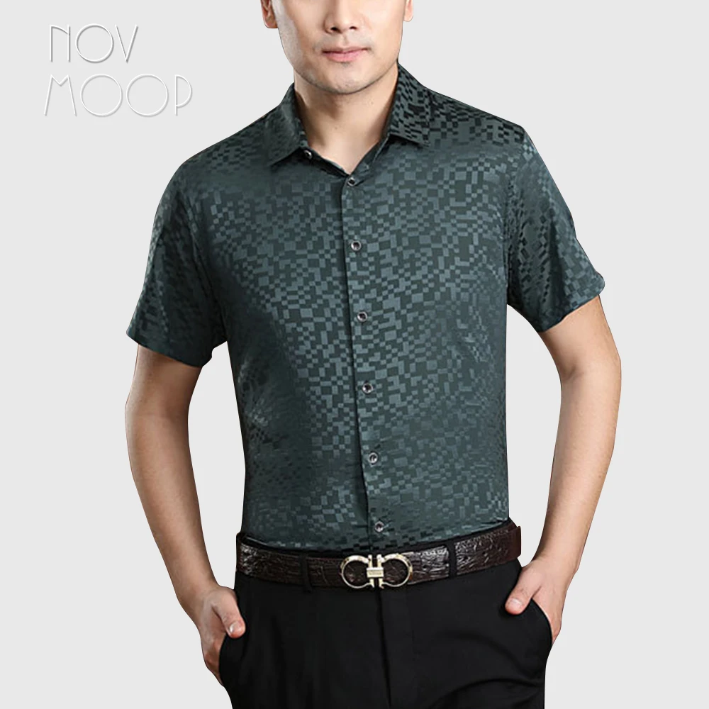 

Summer men natural silk business shirts short sleeve plaid jacquard shirt chemise homm camiseta masculina LT2224 FREE SHIPPING