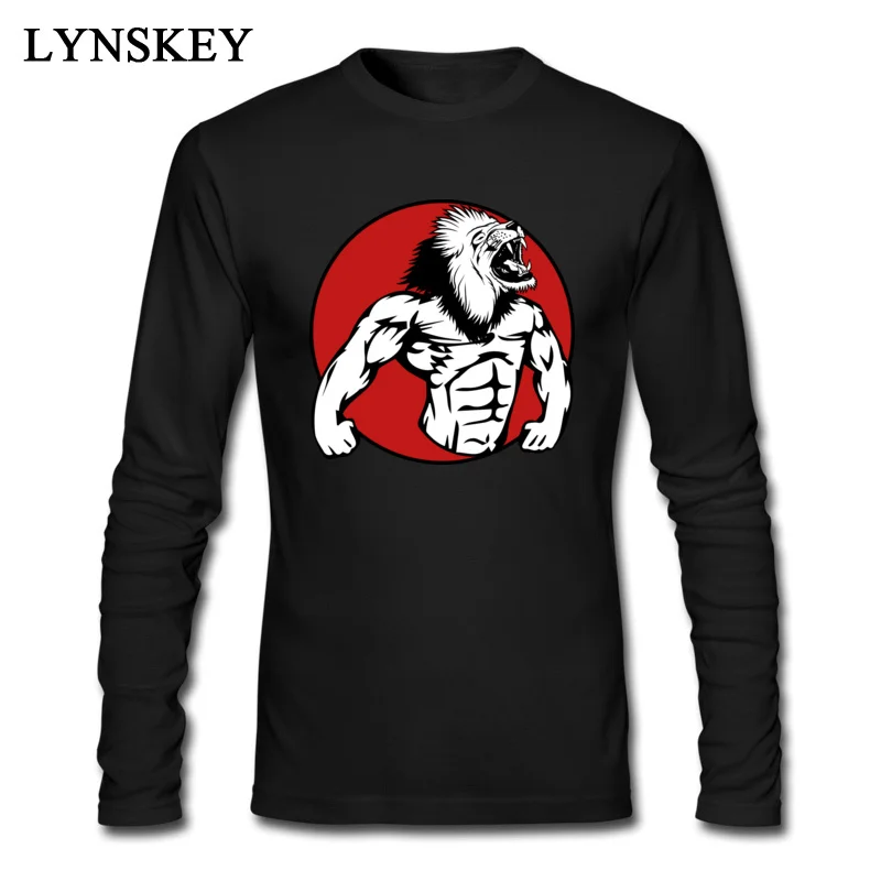 3D Printed Tops Tees Company O Neck Long Sleeve Iron Lion 100% Cotton Men T-Shirt Summer Fall Tee Shirts Top Quality Iron Lion black