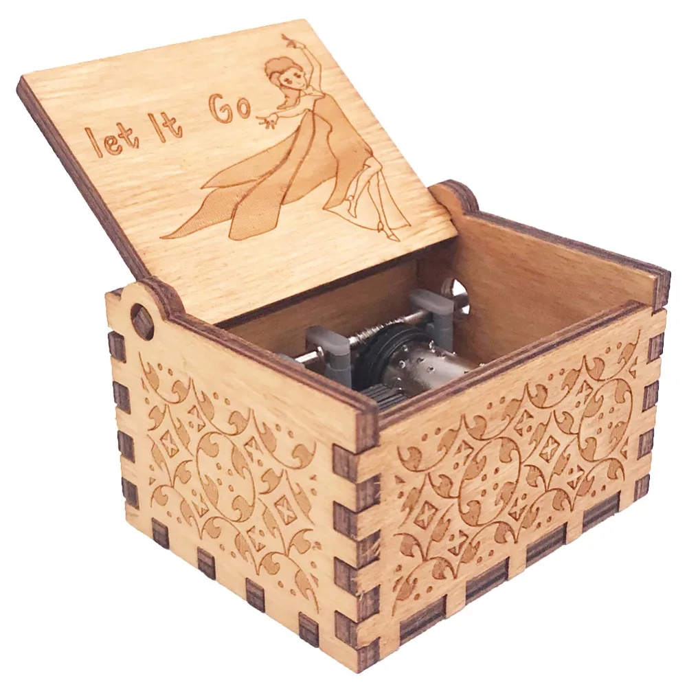 Caja Musical de manivela de mano congelada caja Musical de 18 notas tallada juguetes musicales de madera para niños regalo de Navidad para niños, Play Let it Go Caja Musical de manivela de mano congelada caja Musical de 18 notas tallada juguetes musicales de madera para niños regalo de Navidad para niños, Play Let it Go