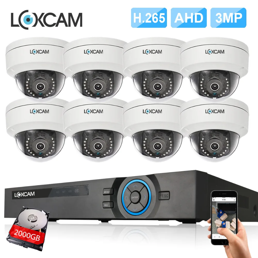 LOXCAM H.265 + CCTV 8CH 4MP AHD DVR kit 8x3 Мп безопасность для помещений и улицы Антивандальная