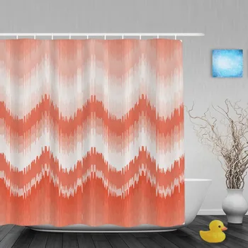 

Abstract Zig Zag Tradition Bathroom Shower Curtain Gradient Rose Decor Shower Curtains Waterproof Polyester Fabric With Hooks