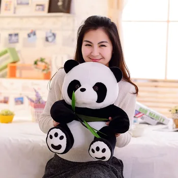 9 20cm Vivid Funny Panda with Bamboo Leaves Plush Toys Soft Cartoon Animal Black and