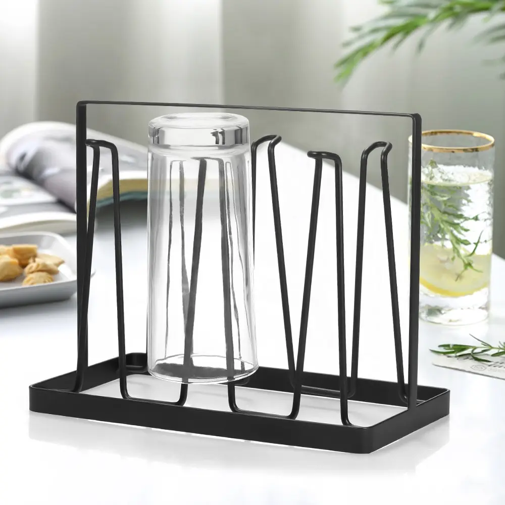 

Kitchen Cups Holder Cups Drain Rack with 6 Hooks Tea Cup Holder Mug Holder Countertop Cup Hanging Holder Kitchen Storage Rack
