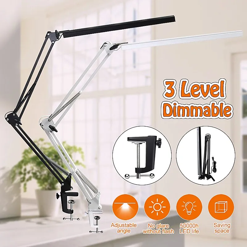 

Foldable 3 Mode Light Touch Control Eye Protect Table Light Double Arm Adjustable Multi Angle Rotating Clip On Desk Lamp DC5V