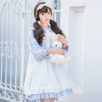 

Free New Arrival New Shipping 2019 19 Explosive Japanese Soft Girl Lolita Blue And White Alice Pure Doll Skirt Op Dress 0959