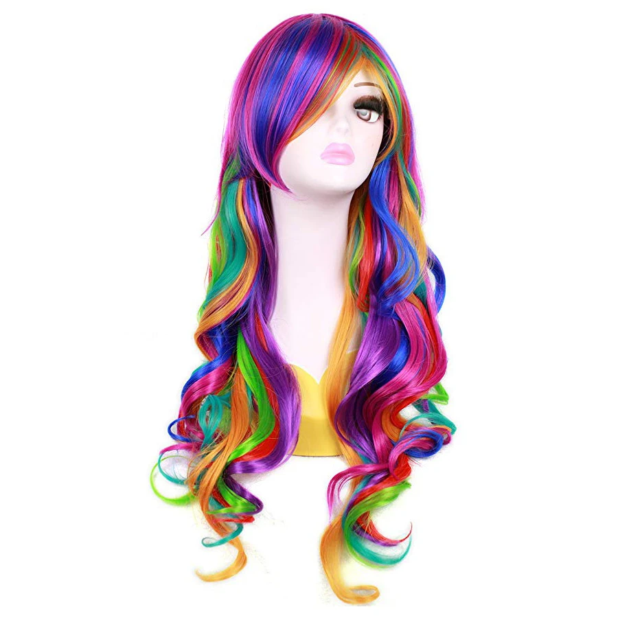 

BESTUNG 26 inches Long Curly Multi-colored Rainbow Synthetic Party Halloween Cosplay Wigs for Women