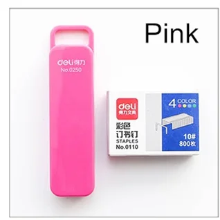 Чистый Макарон Мини-степлер с 800 шт 10# цветные скобы для бумаги переплет Канцтовары офисный школьный принадлежности грейпадора 6945 - Цвет: Pink