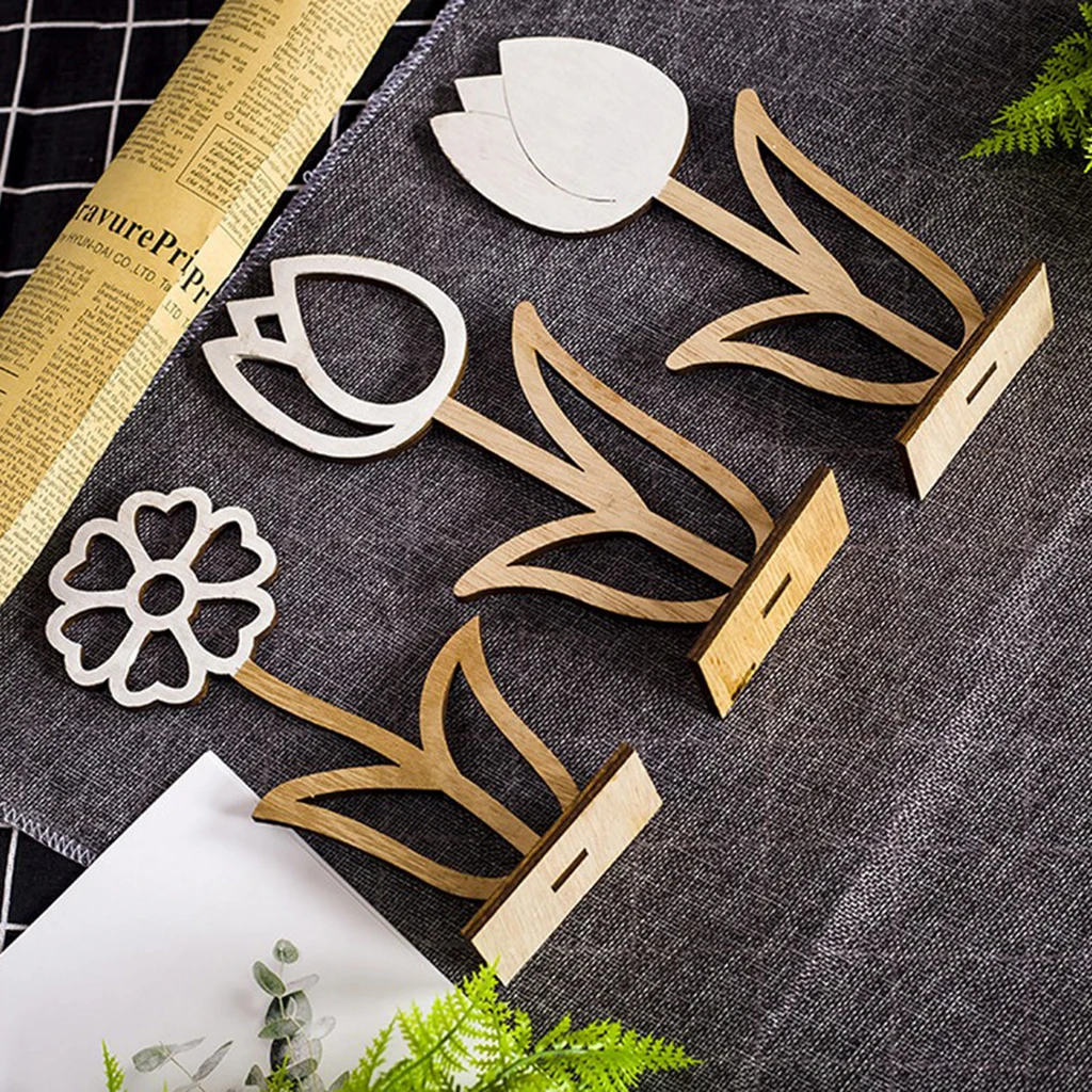 Spring Easter Wooden Hollow Out Flower Easter Holiday Table Decoration 