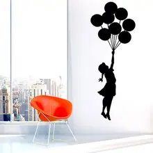 Art Design Banksy Wall Sticker Flying Balloon Girl Home Decor Vinyl Wall Decal Self Adhesive Graffiti