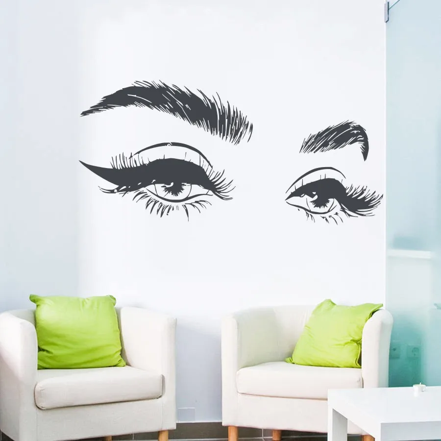 Hot Selling Beautiful Eye Eyelashes Wall Sticker Decal Modern Vinyl Girls Eyebrows Eyes Wall Decals Home Decor Salon Beauty D331