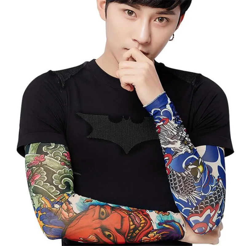 6pcs/Set Anti-UV Sunscreen Super Elastic Tattoo Arm Sleeves Warmers Hip-hop Rock Fashion Cool Sporting Protection Long Gloves