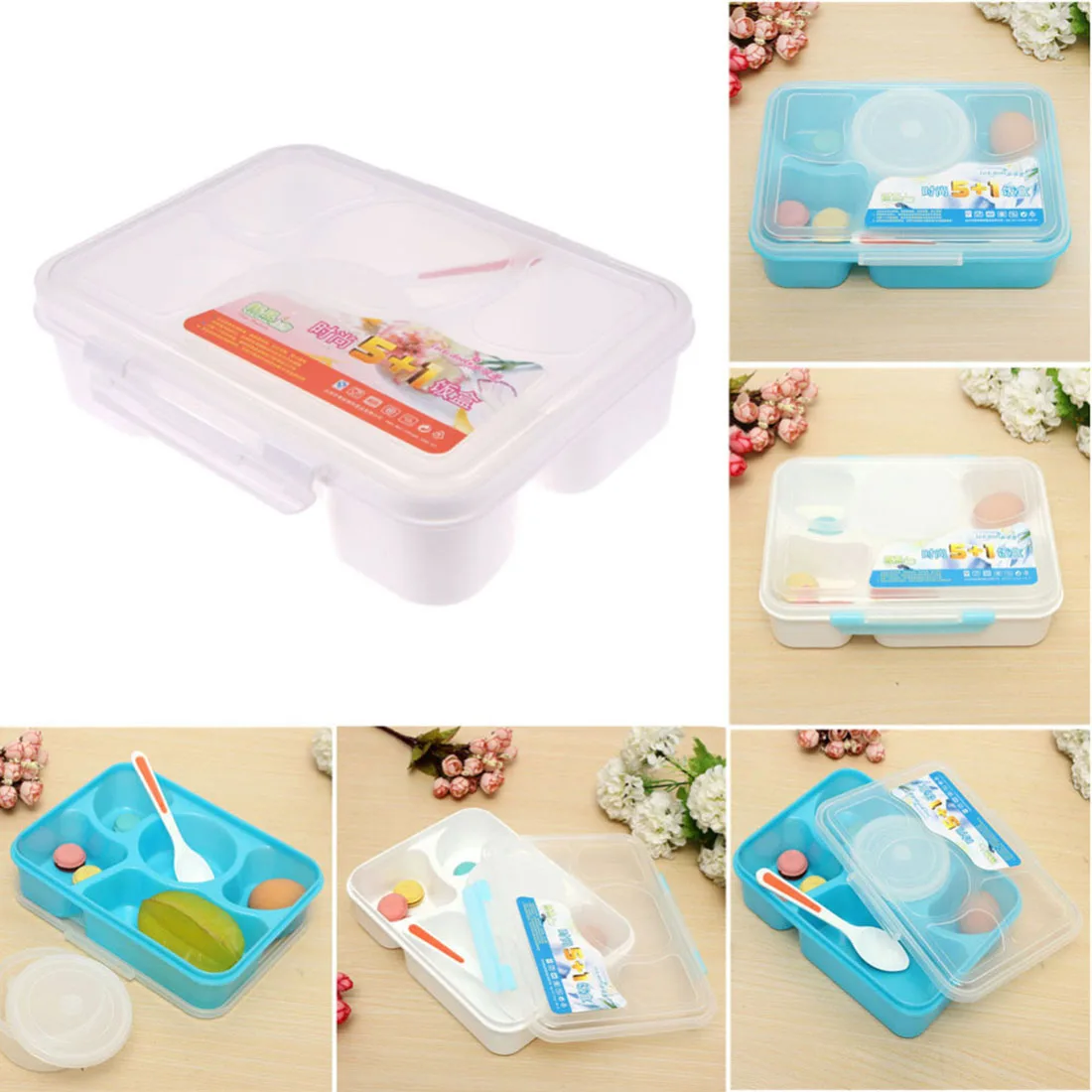 

1 pc Portable Microwave Bento Food Container for Kids 5+1 Food Container Storage plastic carrying Food Box Lunchbox