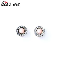 KISS ME эффектные Модные женские ювелирные изделия Элегантные розовые круглые серьги-гвоздики с цветами