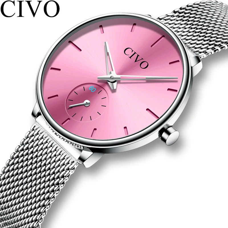 

CIVO Simple Casual Watch Mesh Steel Fashion Girlfriend Watches Relogio Feminino Waterproof Blue Face Quartz Watch Ladies' Gifts