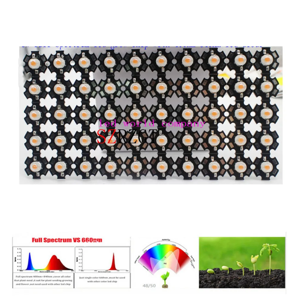 3 Вт полный спектр светодиодный чип для выращивания с печатной платой звезда, светодиодные лампы для выращивания, широкий спектр 400нм-840нм светодиодный Диод для комнатных растений