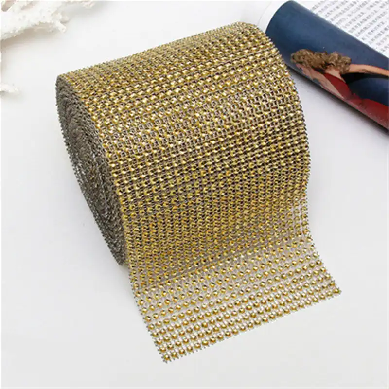 Diamond Ribbon Silver Acrylic Sparkling Crystal Bling Rhinestones Mesh Wrap for Wedding Decorations Party Supplies