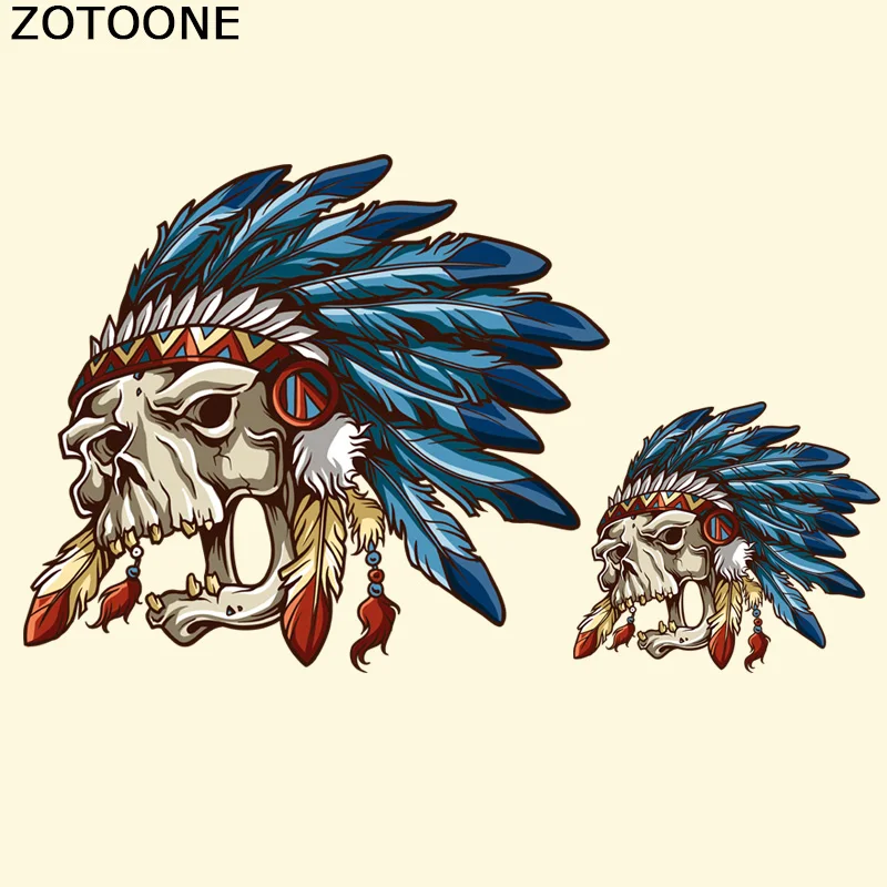 

ZOTOONE Pirate Skull Patch Iron-on Transfers American Indian Skull Patches For Clothes Jeans Stickers DIY Applique Thermal Press