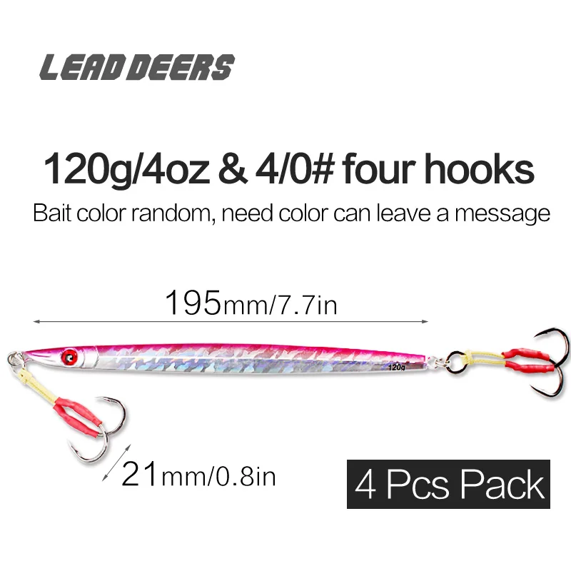 120g 4 hooks x 4Pcs Leaddeers, высокое качество, приманка, свинцовая рыба, металлические приспособления 120, 160, 200 г, 4 цвета, приманка для морской рыбалки, Deepsea, железная пластина, приманка - Цвет: 120g 4 hooks x 4Pcs