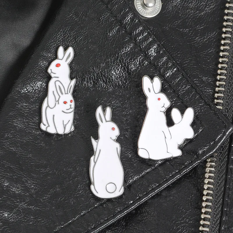 

White Rabbits Brooch Evil Animal Bunny Enamel metal Accessories Icons On Clothing T-shirt Clothes Bag Backpack