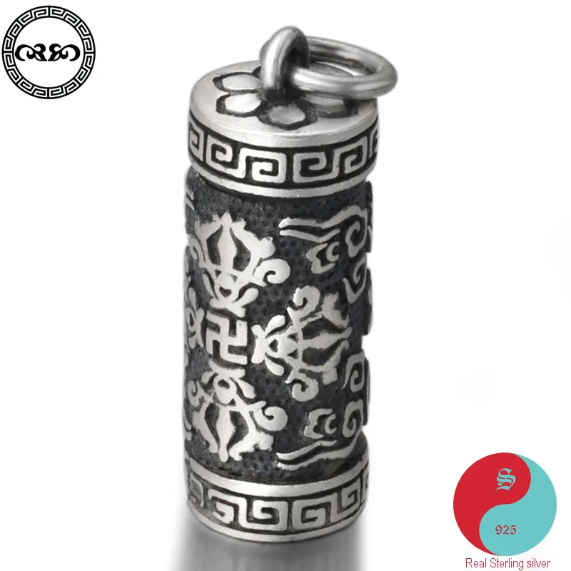 

Nepal Real 925 Silver Sterling Necklace Tibetan Buddha Pendant Amulet Chinese Thai silver swastika mantra hollow out pendant