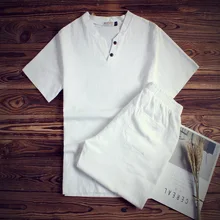 Льняной Мужской комплект Vogue спортивные костюмы 8XL 8XL плюс размер мужские s рубашки и шорты наборы сплошной цвет Повседневная одежда из двух предметов хороший мужской