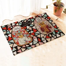 Yazi Anti-Rutsch Küche Teppich Matte Flanell Bunte Ziegel Katze Flur Schlafzimmer Boden Teppich 40×60 CM