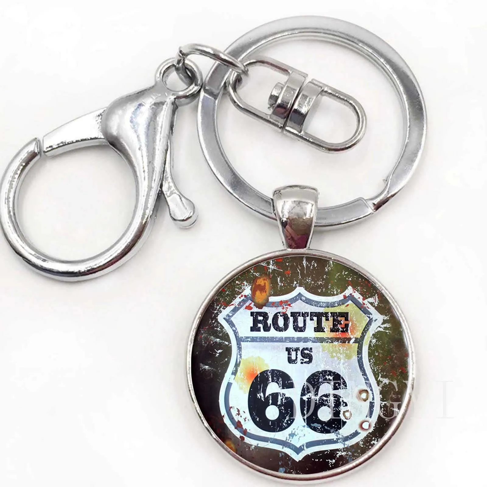 Route US 66 брелок стеклянные купольные украшения Серебро старинный Route 66 США кулон женские мужские брелки круглый ключ цепи в подарок - Цвет: 5