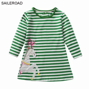

SAILEROAD Unicorn Birthday Baby Pocket Dress Vestidos Girls Long Sleeve Dress for Kids Clothes Party Girl Dress Cotton
