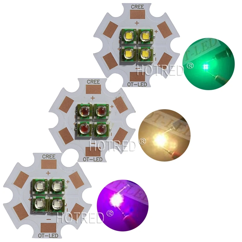 

10PCS 6V/12V Cree XPE XP-E 4 Chips 4-12W LED Emitter Car Light instead of XML Red Green Blue Yellow LED with 20MM Cooper PCB