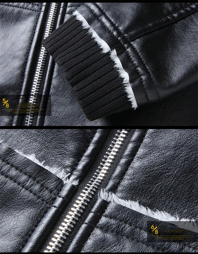 8XL 2018 Brand Shopping Week New Autumn Motorcycle Leather Jackets Men Winter Fur Collar Men Leather Jacket Male Coat Plus Size 05