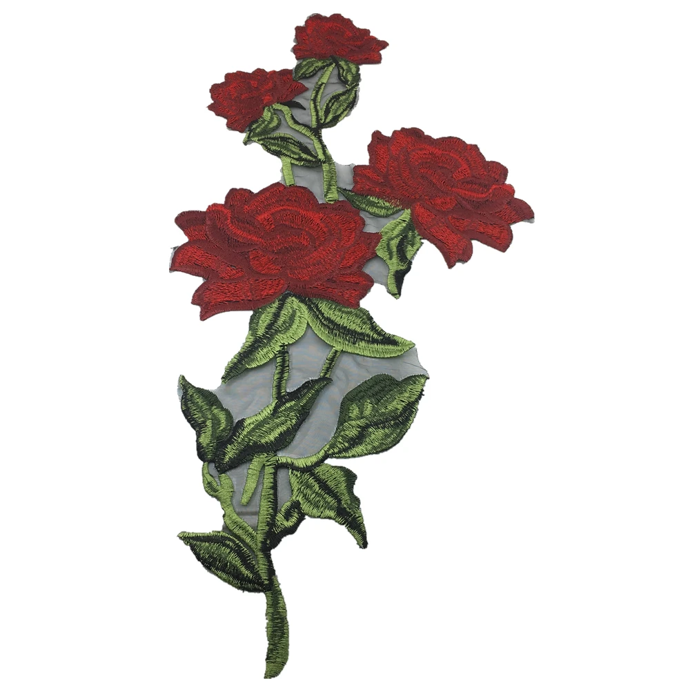 2pc 49x25 Red Rose Embroidery Patch Embroidered Applique Flower Sew On
