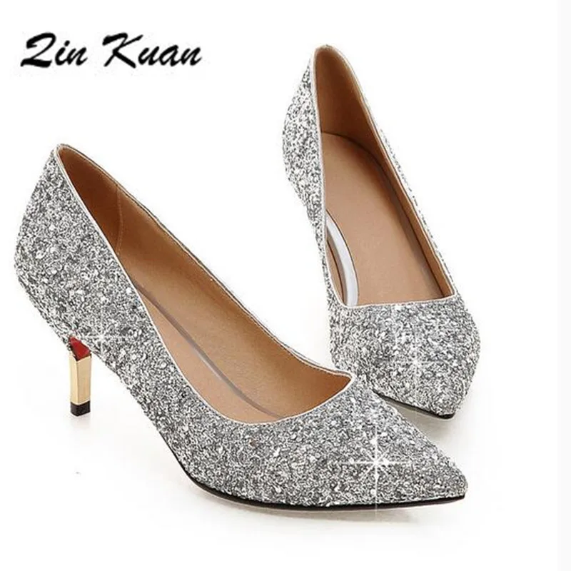 

New Spring Ladies Wedding Party High Heel Shoes Fashion Pointed Toe Thin Heel Pumps Women Stilettos Plus Size 34-43 QKP0010A