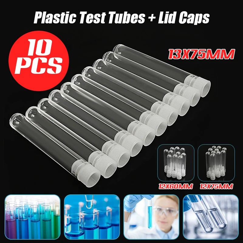 10pcs/lot 3 Sizes Transparent Plastic Test Tube With Cork Stoppers Lid