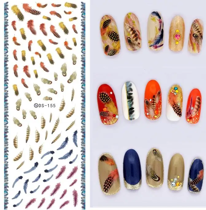 

DS155 New Water Transfer Nails Art Sticker Colorful Feathers Elements Nail Wrap Sticker Tips Manicura nail art decorations