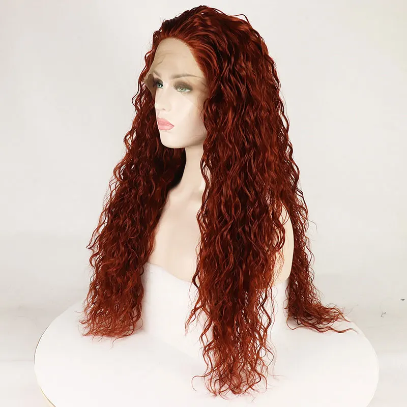 

Bombshell Orange Loose Curly Hand Tied Synthetic Lace Front Wig 180% Heavy Density Heat Resistant Fiber Hair For Women Wigs