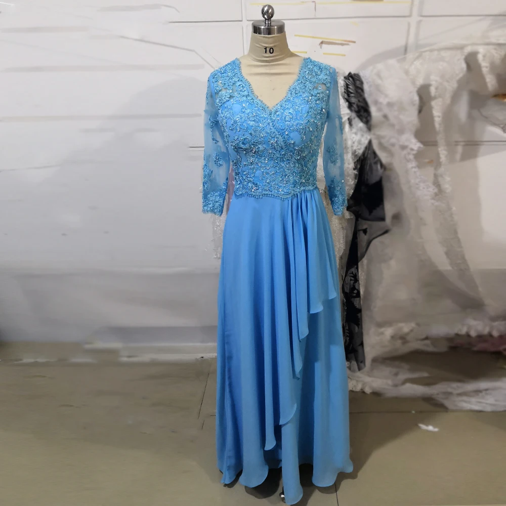Кружевное длинное дизайнерское Формальное жемчужное элегантное с v-образным вырезом размера плюс вечерние шифоновые платья для выпускного вечера черные синие платья для матери невесты