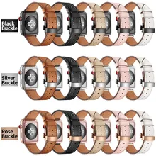 Кожаный ремешок для наручных часов Apple Watch, версии 44 мм/40 мм/42 мм, 38 мм, браслет для наручных часов Apple Watch 5/4/3/2 наручный ремень черный/серебро/розовое золото Пряжка