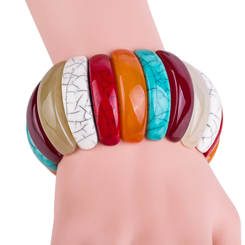 GuanLong Classic Resin Cuff Fashion Bracelets Bangles Women Stretch Acrylic Wide Rainbow Bracelets Female Charm Simple Jewelry (4)